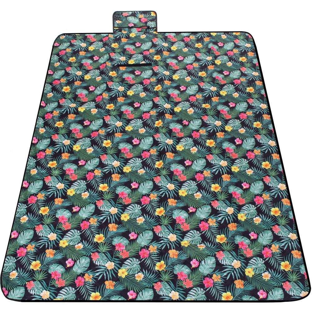 Patura pentru picnic sau plaja, cu folie izolatoare si maner, 150x200cm, negru floral
