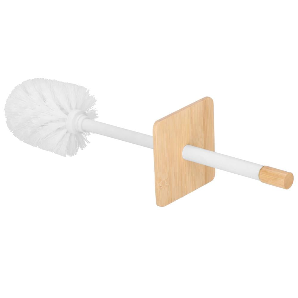 Perie WC cu rezervor detasabil si capac, din metal si bambus, 40 cm, alb