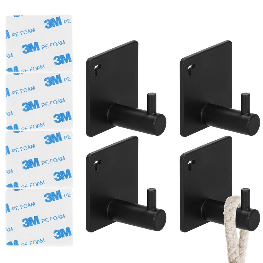 Set 4 agatatori tip cuier pentru baie, sistem fixare inclus, aluminiu, negru