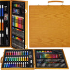 Set de pictura si desen pentru copii, 150 de piese, trusa lemn maro
