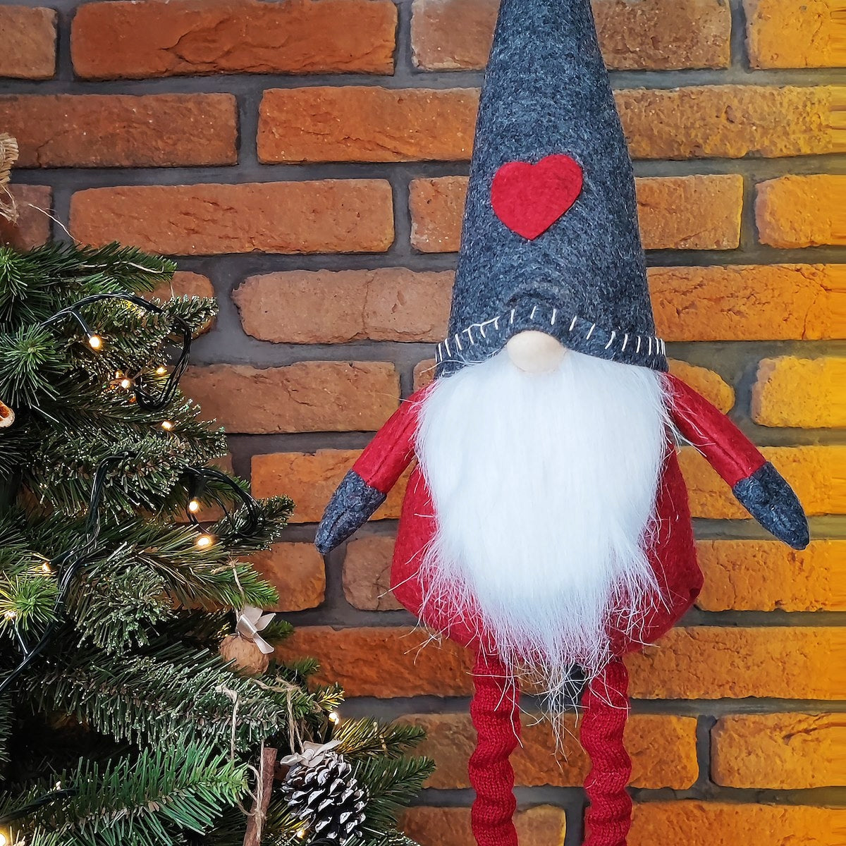 Figurina Craciun, Spiridus, picioare telescopice, inaltime extensibila 52-67cm