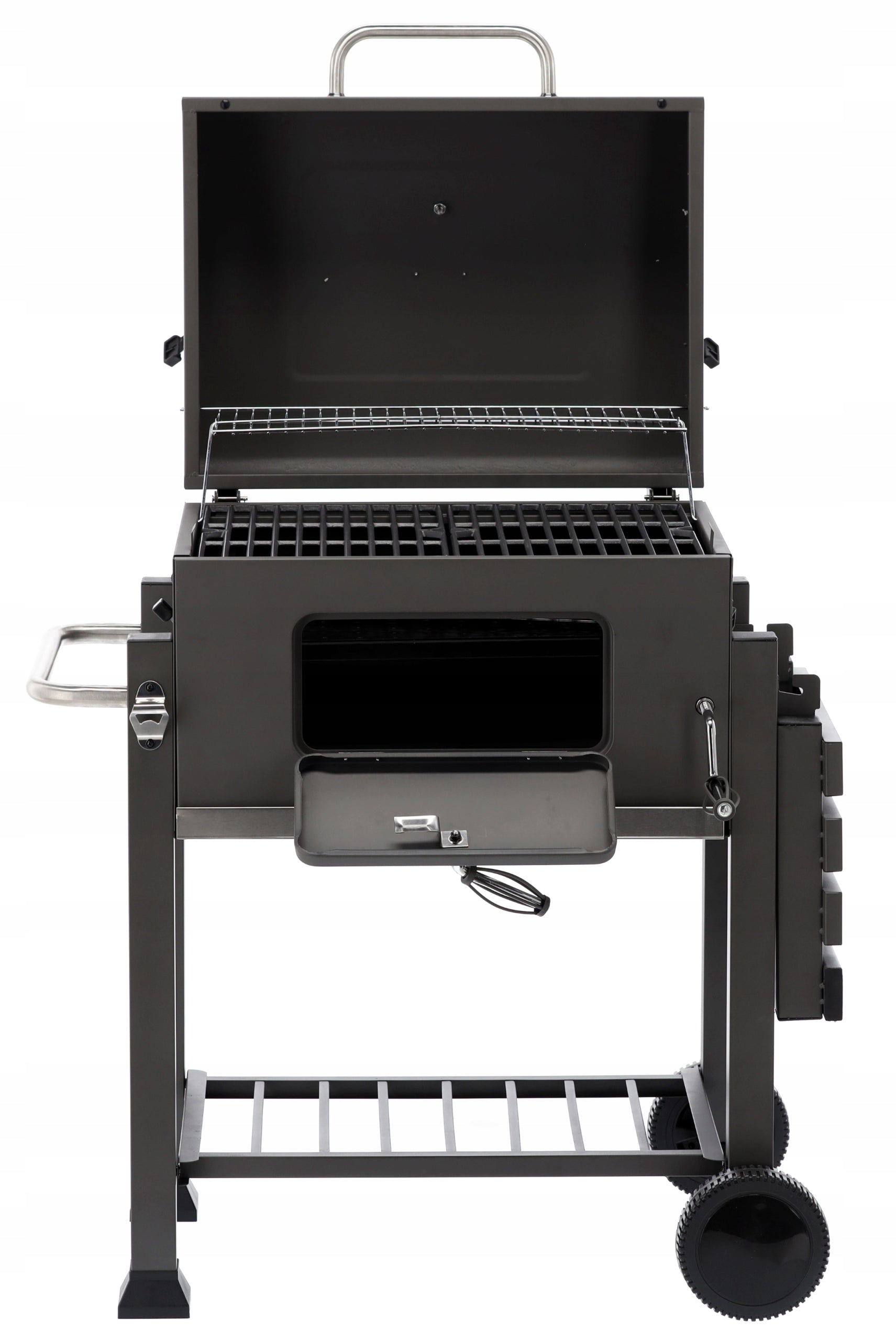 Gratar dreptunghiular pe carbuni, cu suport lateral si termometru capac, 115x60x108cm