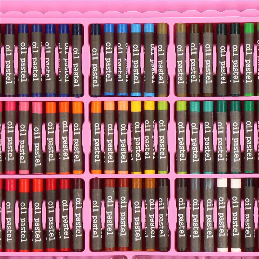 Set de pictura si desen pentru copii, 258 de piese, trusa plastic roz