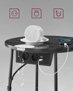 VASAGLE Masuta de cafea rotunda cu cos de stofa, statie de incarcare 2 prize si 2 USB, 45x50cm, negru