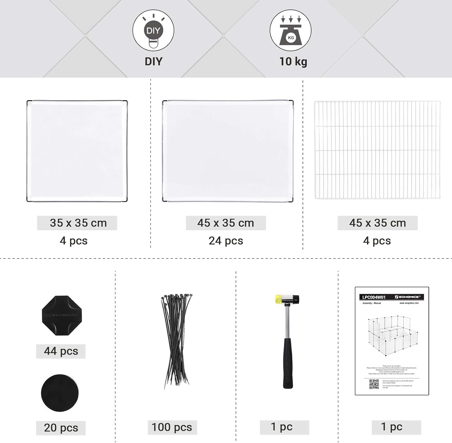 SONGMICS Tarc pentru animale mici rozatoare, din plastic, modulara DIY, 143x108x92cm, alb