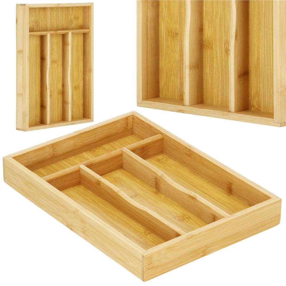 Organizator tacamuri si ustensile bucatarie, bambus, 25x34x4.5cm