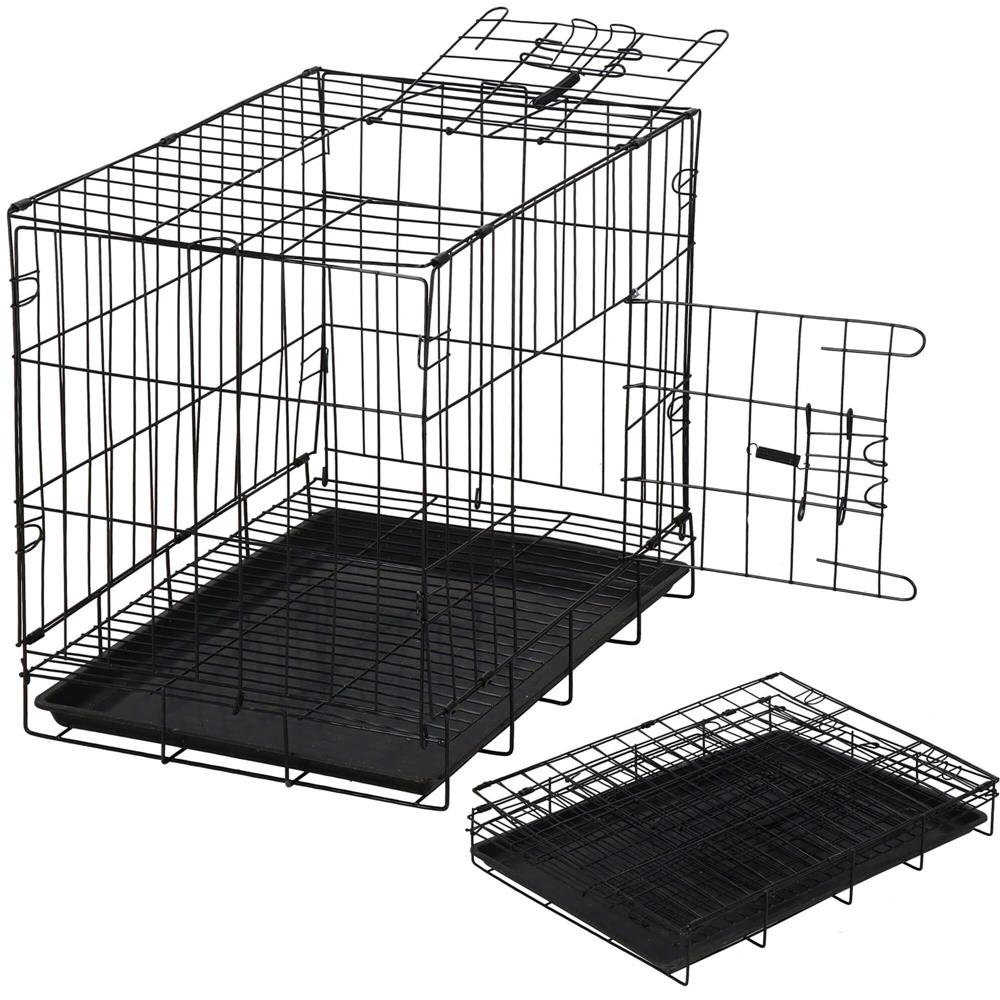 Cusca pentru animale, 2 usi, Pliabila din metal, M, Negru, 50x42x34 cm