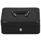Caseta pentru bani tip cutie de valori, compartimentanta, cu cheie, metal, 30x24x9cm, negru