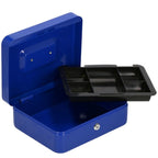 Caseta pentru bani tip cutie de valori, compartimentanta, cu cheie, metal, 20x16x9cm, albastru