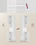 VASAGLE Dulap de baie tip coloana, din MDF, cu sertar si 2 usi, 30x30x170cm, alb