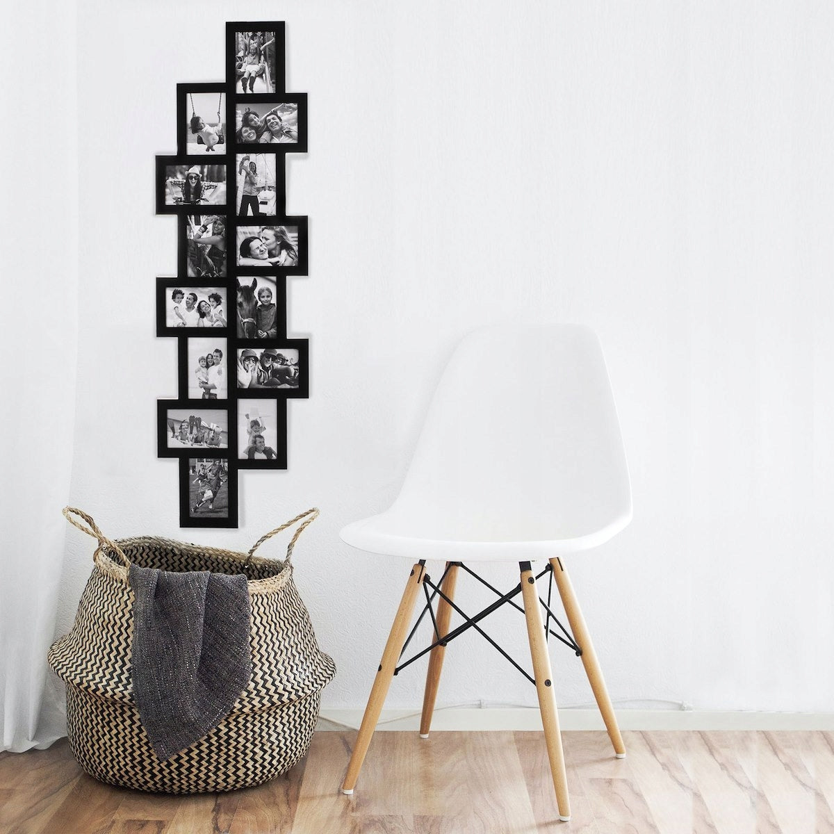 Rama foto de perete, colaj de 14 fotografii, 36x118cm, negru