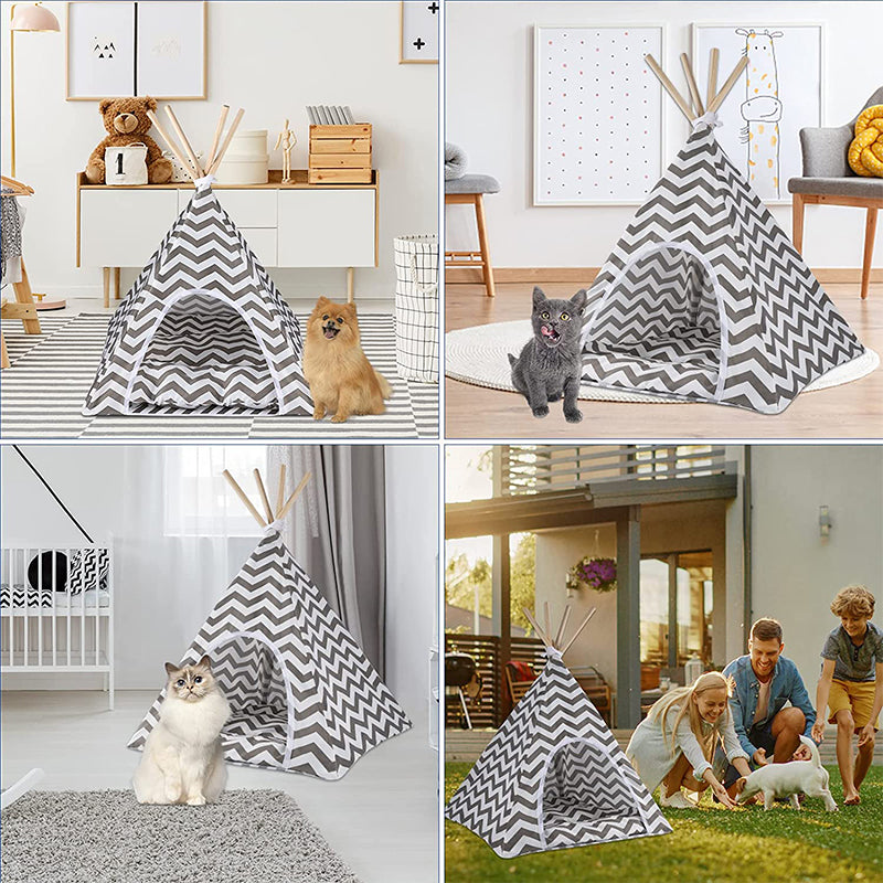 Cort de interior pentru catei, pisici si iepurasi, gri cu alb, 50x40x60cm