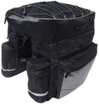 Geanta portbagaj bicicleta dubla, 8 buzunare laterale, 39x34x43cm, negru cu elemente reflectorizante gri, protectie impermeabila