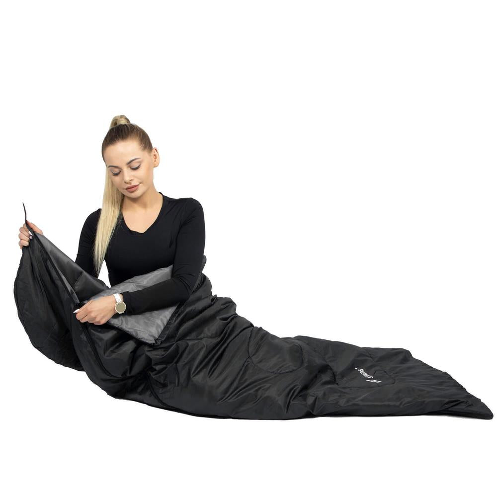 Sac de dormit tip mumie, cu geanta de transport, 210x73cm, 8-20grade, culoare negru