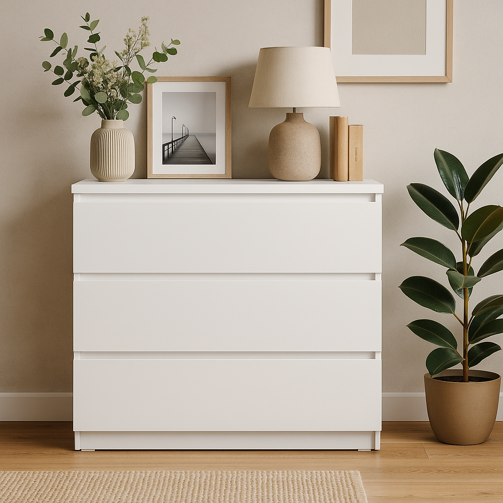 Comoda cu 3 sertare NEO 80, 80x40x80 cm, finisaj alb mat