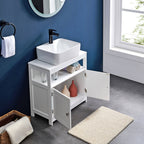 VASAGLE Dulap baie 60x30x60 cm, 2 usi, compartiment deschis, stil scandinav, alb mat