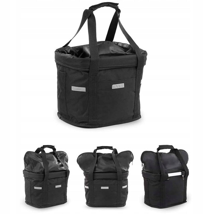 Cos bicicleta fata 34x24x25 cm, aluminiu si material textil, sistem click, cu husa ploaie, negru