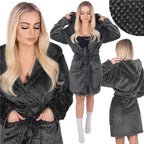 Halat de baie pentru femei pana la genunchi, cu gluga, marimea L/XL, gri inchis