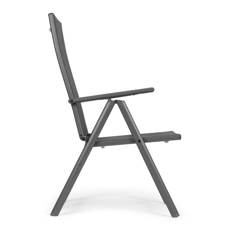 Set 4 scaune gradina 70x57x106 cm, pliante cu spatar reglabil 7 pozitii, structura otel si textilena, gri