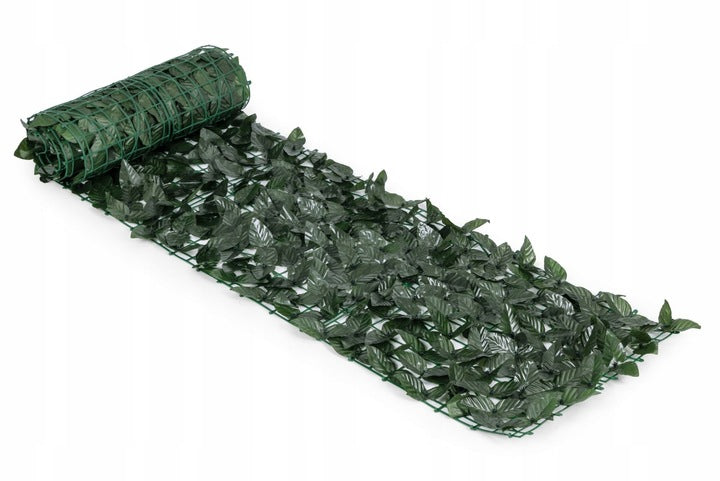 Gard artificial decorativ 50x300 cm, frunze ornamentale, protectie UV si intemperii, plastic PVC, verde inchis