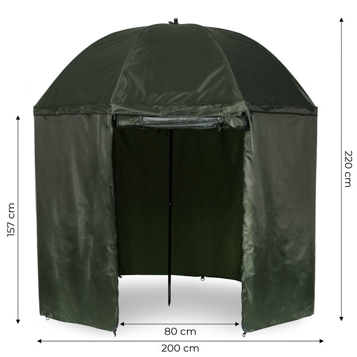 Umbrela pescuit 200x220 cm, inchidere completa cu perete detasabil, reglabil, otel si Oxford impermeabil, verde