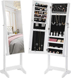 SONGMICS Oglinda de podea cu suport, din MDF, spatiu de depozitare, 41x37x152 cm, alb