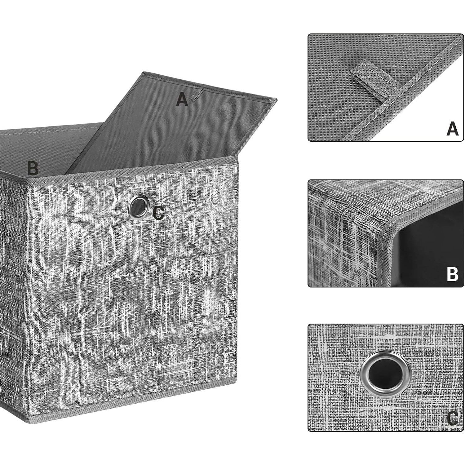 SONGMICS Set 6 cutii de depozitare, pliabile, din material textil, 30x30x30 cm, gri