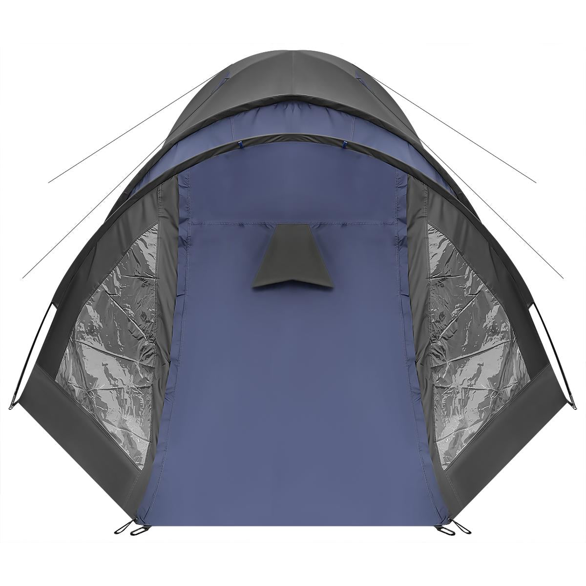 Cort camping 4 persoane cu antreu, impermeabil 3000 mm, 450x210x150 cm, negru si albastru