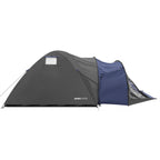 Cort camping 4 persoane cu antreu, impermeabil 3000 mm, 450x210x150 cm, negru si albastru
