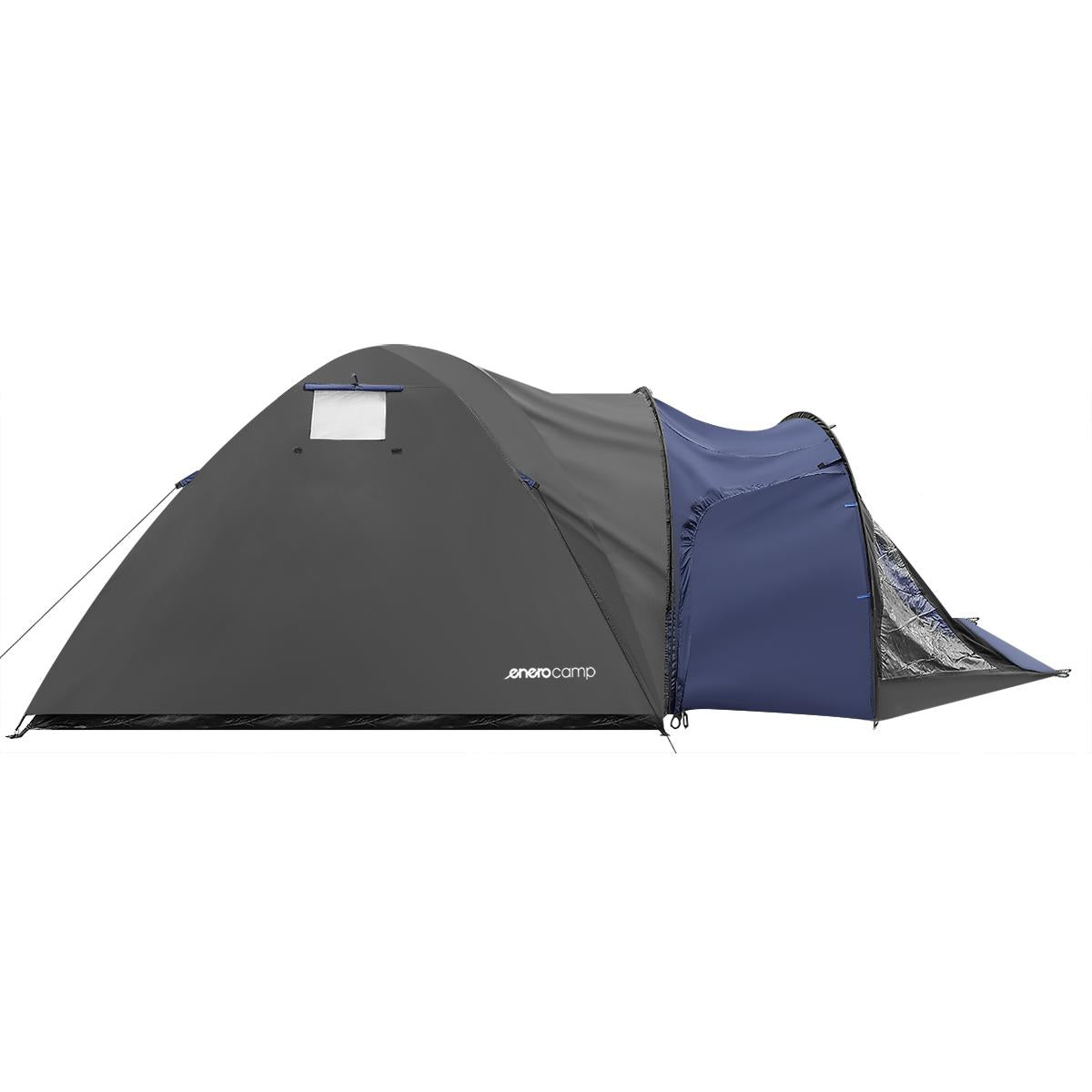 Cort camping 4 persoane cu antreu, impermeabil 3000 mm, 450x210x150 cm, negru si albastru