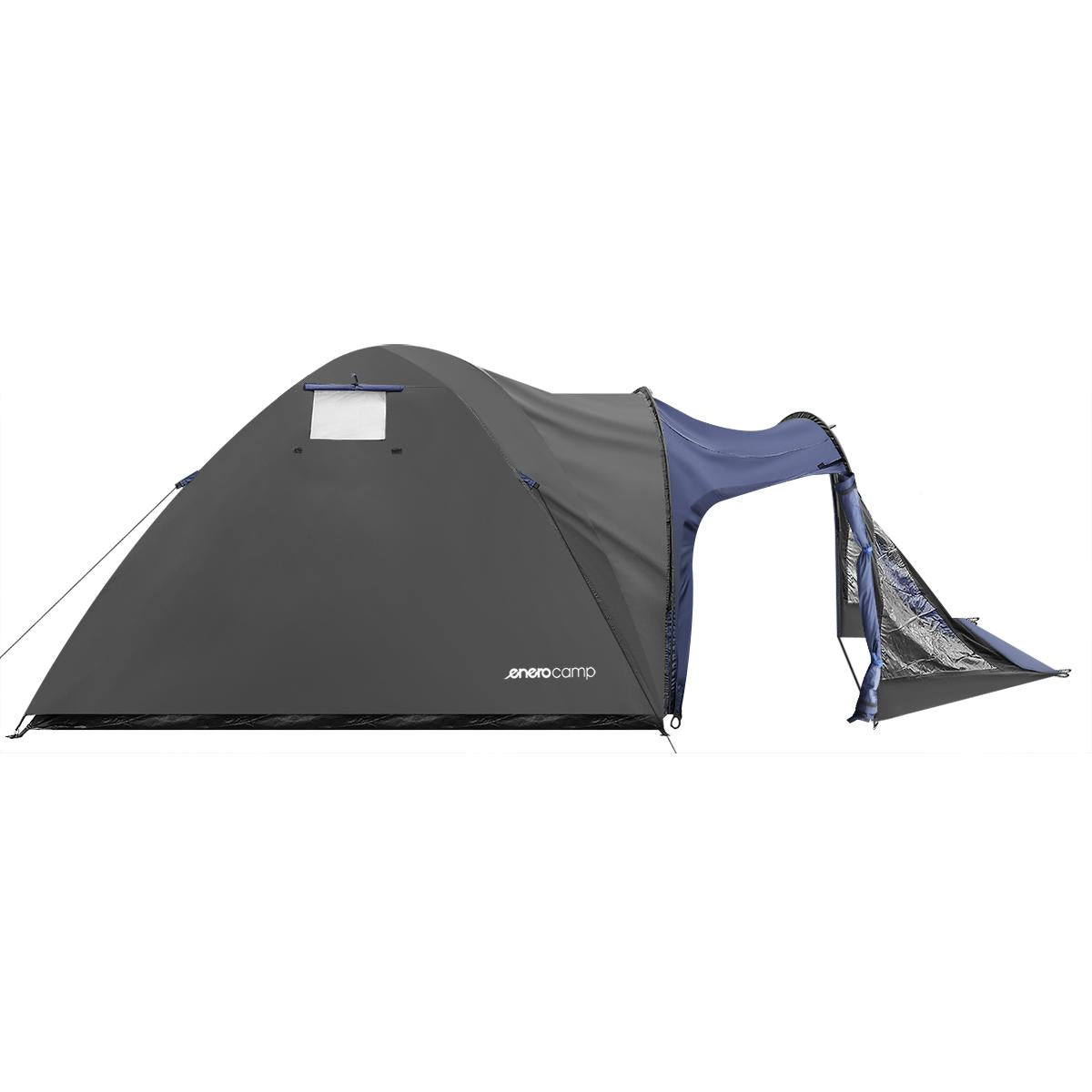 Cort camping 4 persoane cu antreu, impermeabil 3000 mm, 450x210x150 cm, negru si albastru