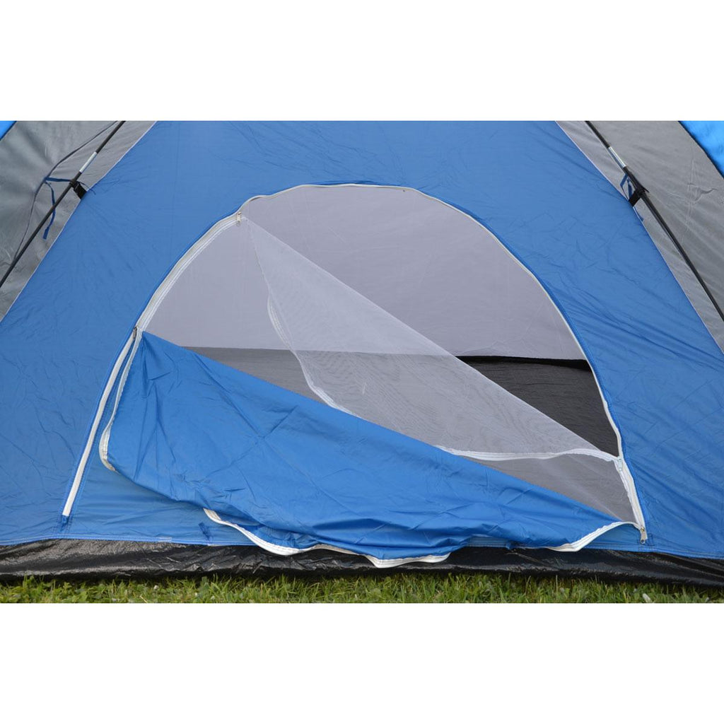 Cort camping 4 persoane cu antreu, impermeabil 3000 mm, 450x210x150 cm, negru si albastru