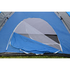 Cort camping 4 persoane cu antreu, impermeabil 3000 mm, 450x210x150 cm, negru si albastru