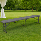 Banca pliabila, imitatie lemn, HDPE si otel, 183x28x43 cm, gri inchis