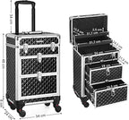 SONGMICS Valiza pentru cosmetice cu roti, profesionala, inchidere cu cheie, 24x34x56cm, negru