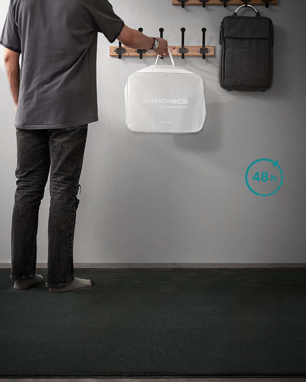 SONGMICS Covor decorativ antiderapant, lavabil la masina, 120x170 cm, gri carbune