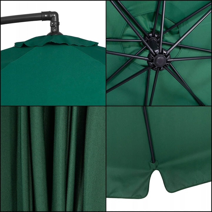 Umbrela de gradina cu brat lateral banana, cu husa, 300cm, verde