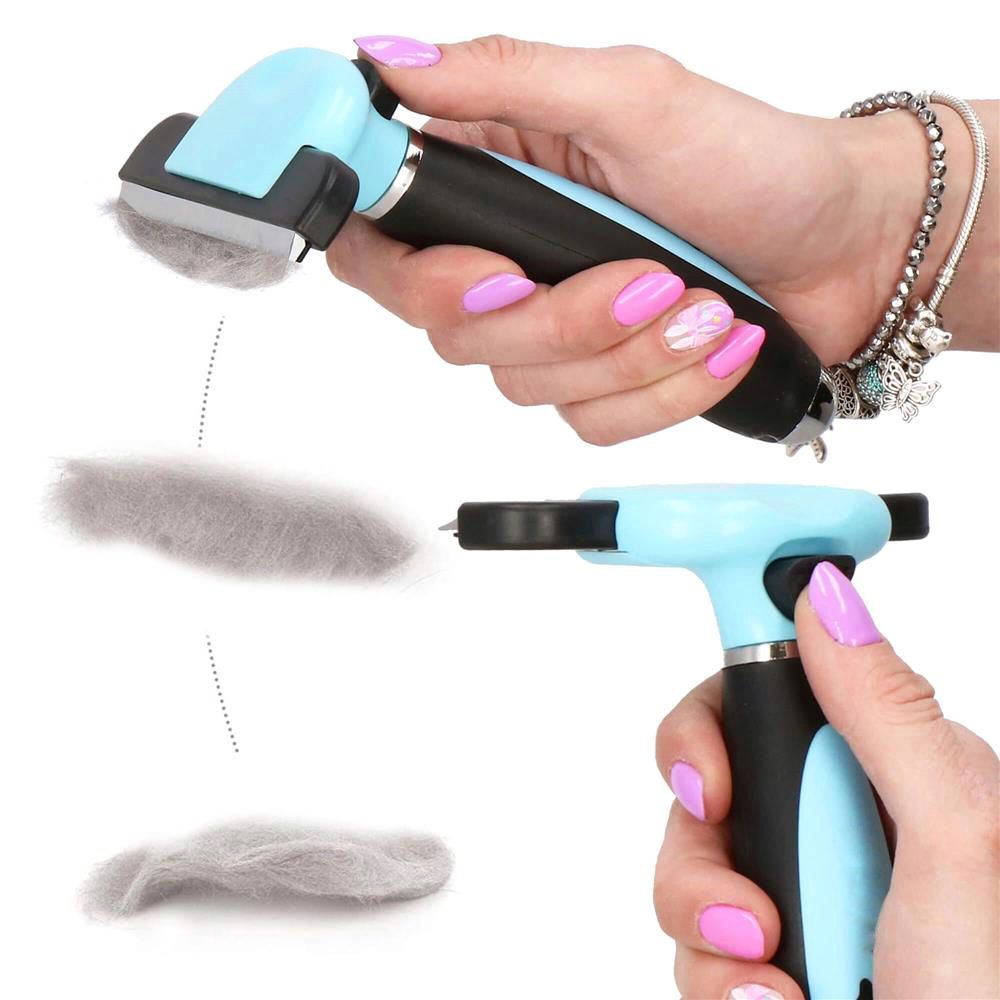 Perie trimmer pentru caini si pisici cu par lung sau scurt, autocuratare, lama 10cm, negru albastru