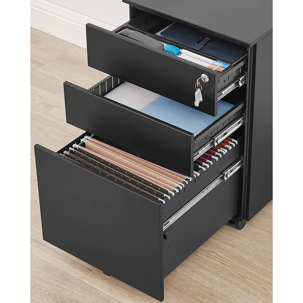 SONGMICS Dulap mobil tip rollbox pentru birouri, din otel, sertar cu sina dosare A4, 39x52x60 cm, negru