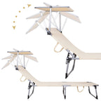 Sezlong pliabil cu parasolar, 188x57x38cm, sarcina 120kg, crem
