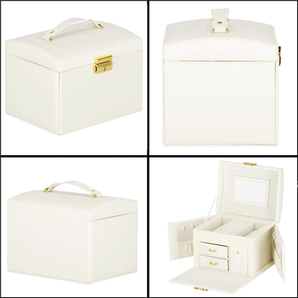 (DL) Cutie depozitare si organizare bijuterii, MDF, piele ecologica, 17,5 x 12 x 13,5 cm., crem