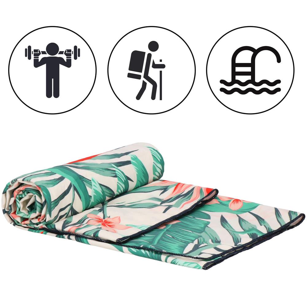 Prosop de plaja cu uscare de rapida, husa de transport, 90x180cm, model floral