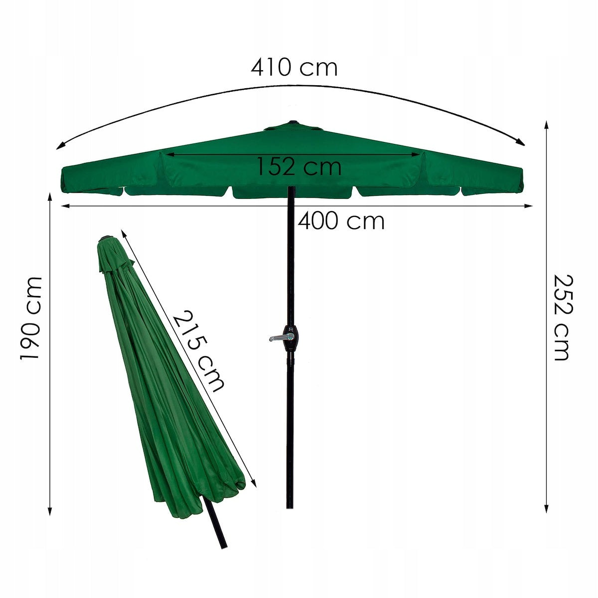 Umbrela terasa gradina, cu manivela, diametru 400cm, Verde