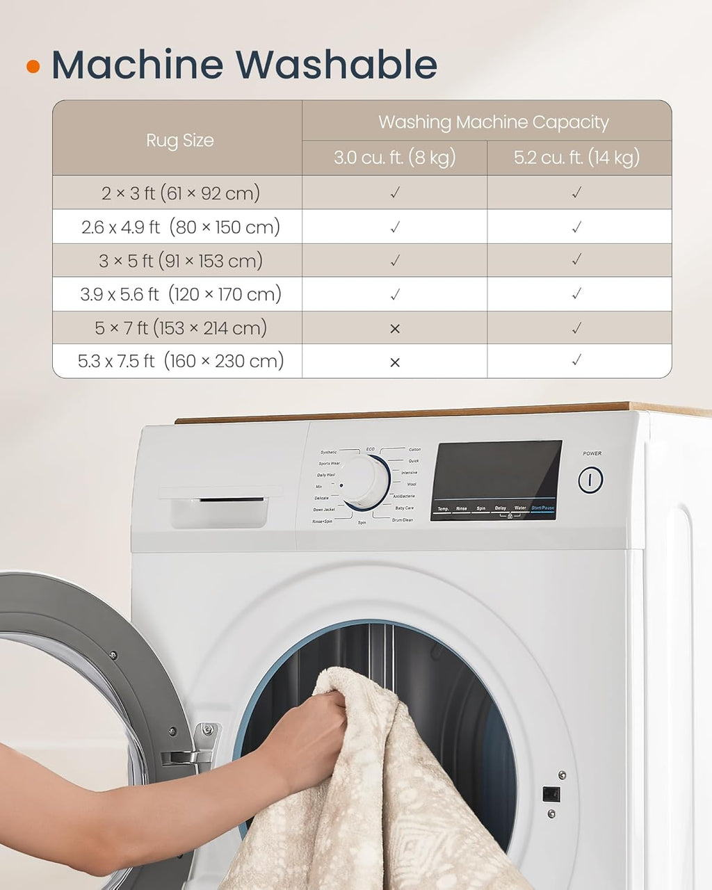 SONGMICS Covor decorativ antiderapant, stil boho, lavabil la masina, 120×170 cm, bej cappuccino