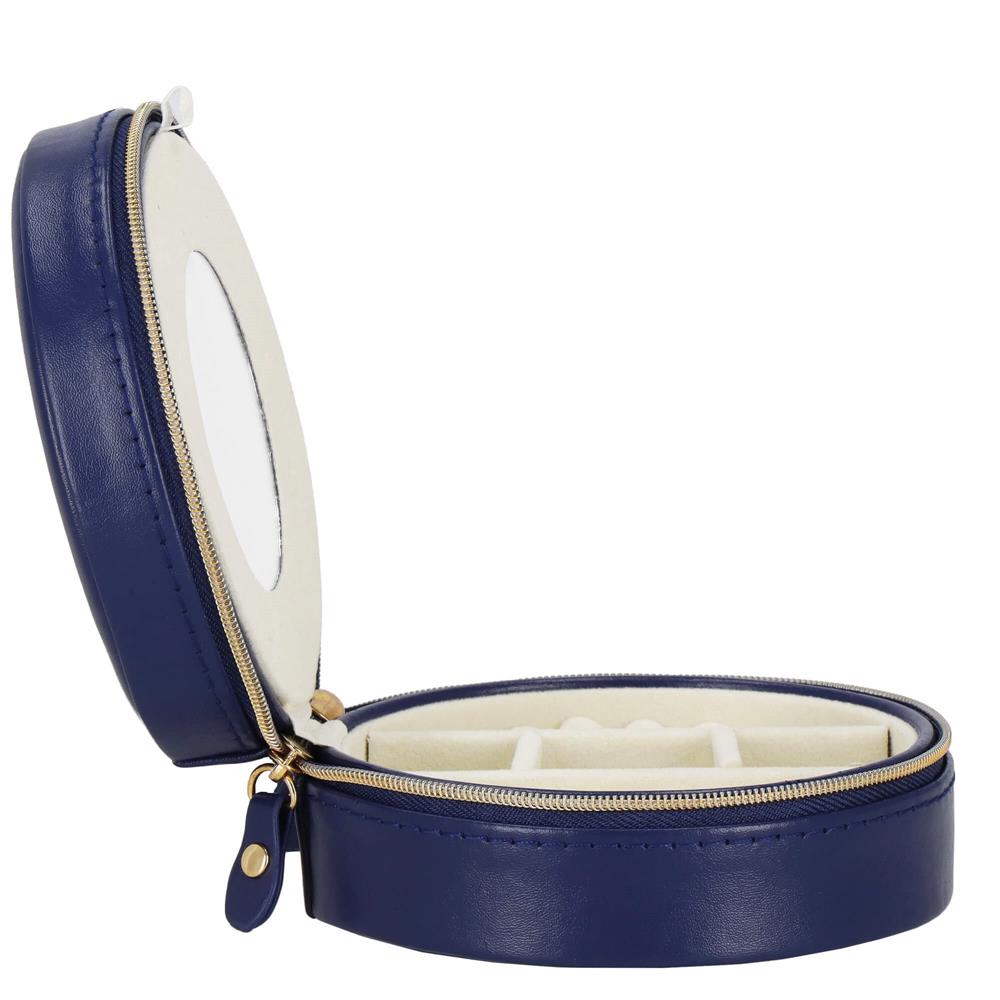 (DL) Cutie depozitare si organizare bijuterii, MDF, piele ecologica, 11 x 5cm, albastru marin