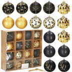 Set globuri de Craciun, 16 bucati, 8cm, 6 modele, negru auriu