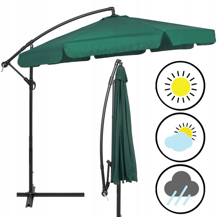 Umbrela de gradina cu brat lateral banana, cu husa, 300cm, verde