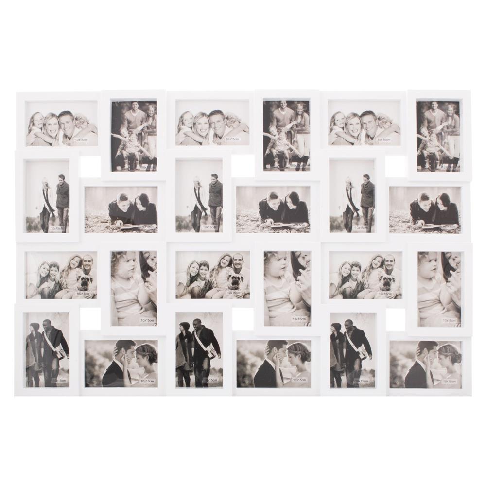 Rama foto de perete, colaj de 24 fotografii, 57x86cm, alb