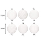 Set globuri de Craciun, 30 bucati, 8cm, 6 modele, alb