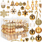 Set globuri si decoratiuni de Craciun, 155 piese, diverse dimensiuni, auriu